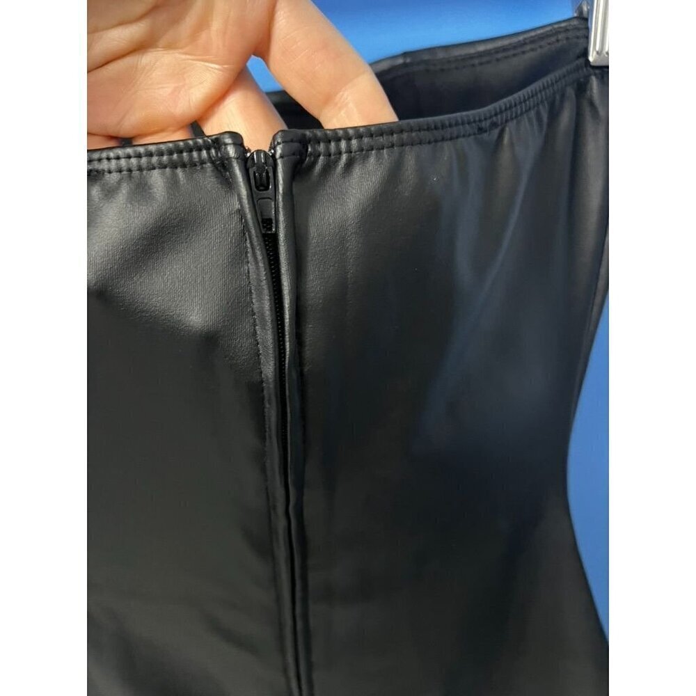 Windsor Strapless Black Faux Leather Bodycon Mini Dress Back Zipper Closure, rav - Picture 6 of 8